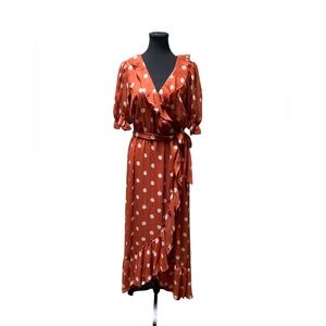 LC Lauren Conrad Rust Polka Dot Midi Dress GUC L